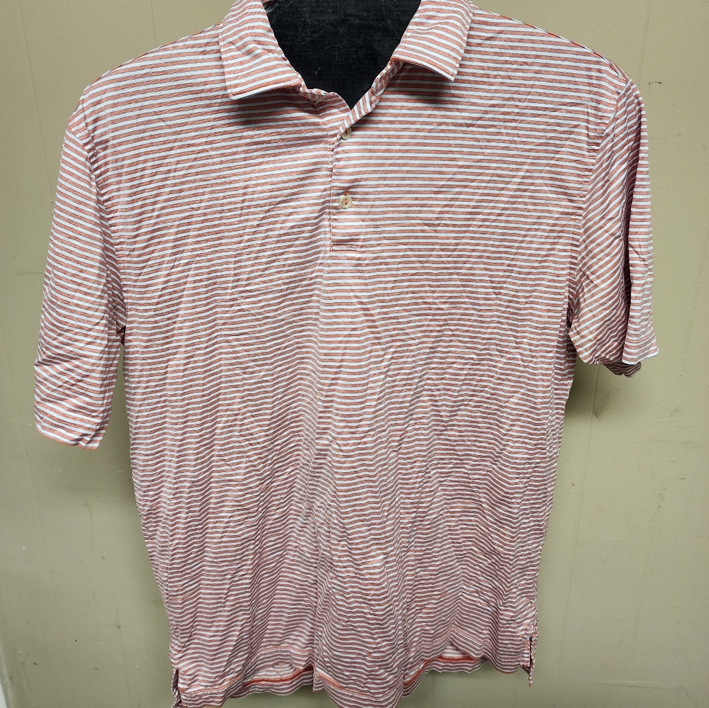 Peter Millar Men's Size Medium Multi-Color Striped Short Sleeve Cotton Polo